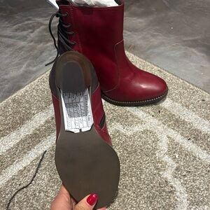 Red leather boots